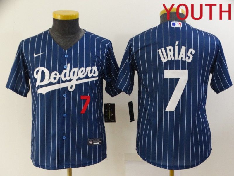Youth Los Angeles Dodgers 7 Urias Blue Stripe Throwback Nike 2022 MLB Jerseys